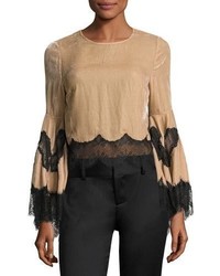 Alice + Olivia Levine Bell Sleeve Blouse W Lace