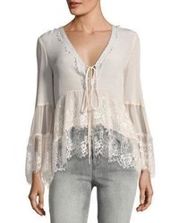 Nanette Lepore Virginia Plunging Lace Peasant Top