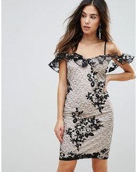 Parisian Cold Shoulder Embroidered Lace Cami Dress