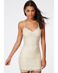 Missguided Lace Strappy Bodycon Dress Nude