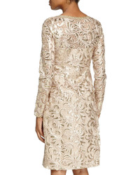 Sue Wong Long Sleeve Sequined Lace Cocktail Dress