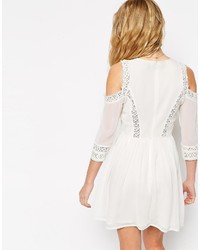 Asos Skater Dress With Cold Shoulder And Crochet Lace Inserts