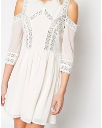 Asos Skater Dress With Cold Shoulder And Crochet Lace Inserts