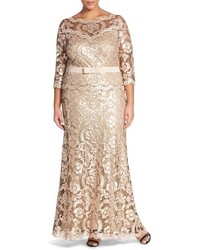 Tadashi Shoji Belted Sequin Lace Gown