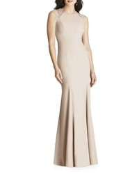 Dessy Collection Lace Back Crepe Gown