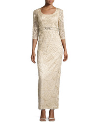 Sue Wong Lace Scoop Back Gown Champagne