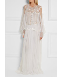 Chloé Layered Cotton Blend Lace Gown Cream