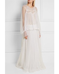Chloé Layered Cotton Blend Lace Gown Cream