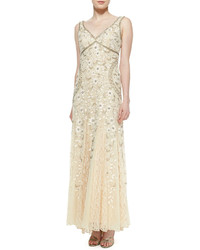 Sue Wong Sleeveless Beaded Lace Bottom Gown