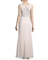Monique Lhuillier Sleeveless Ruched Bodice Lace Back Dress