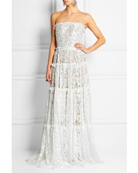 Lanvin Strapless Tiered Lace Gown Ivory