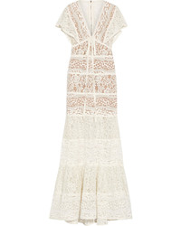 Elie Saab Tiered Lace Gown White