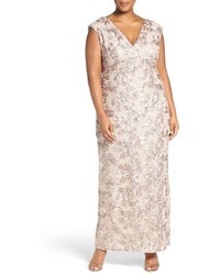 Marina V Neck Sequin Lace Empire Gown