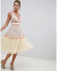 ASOS DESIGN Delicate Lace Midi Prom Dress In Soft Colourblock