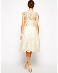 Bardot Chi Chi London Premium Metallic Lace Midi Prom Dress With Neck