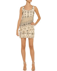 Alice + Olivia Tiered Embellished Mesh And Lace Mini Dress