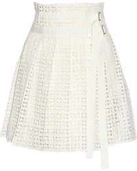 Sacai Luck Pleated Cotton Lace Wrap Mini Skirt