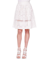 Rebecca Taylor Pleated Lace Sheer Stripe Skirt