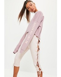Missguided Pink Eyelet Lace Up Jogger Shorts