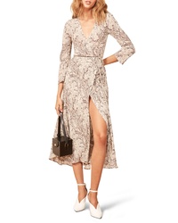 Beige Lace Wrap Dress