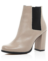 River Island Beige Leather Heeled Ankle Boots