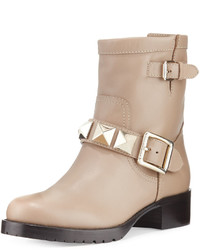 RED Valentino Rockstud Leather Moto Bootie Natural