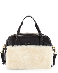 Foley + Corinna Cable Shearling Leather Satchel Bag Blackwhite