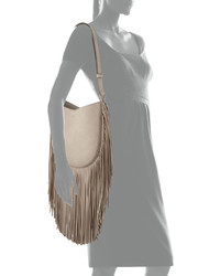 Tory Burch Leather Fringe Hobo Bag French Gray