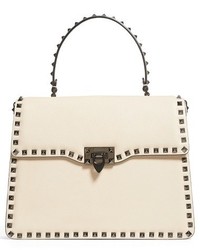 Valentino Rockstud Framed Leather Handbag Ivory