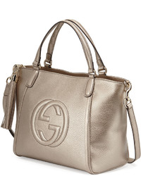 Gucci Soho Metallic Leather Top Handle Bag Golden Beige