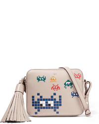 Anya Hindmarch Space Invaders Embossed Leather Shoulder Bag Stone