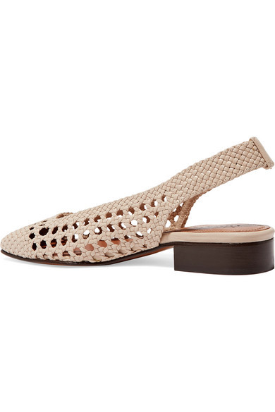 Shop Souliers Martinez NOVA TARRAGONA - Beige Woven Leather Slingback  Ballerina Flats on Visore X