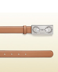 Gucci Leather Belt With Crystal Horsebit Buckle