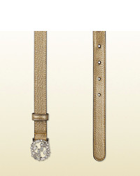 Gucci Metallic Leather Belt With Crystal Interlocking G Buckle
