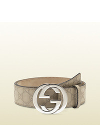 Gucci Ssima Leather Belt With Interlocking G Buckle