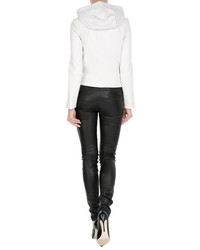 Helmut Lang Leather Biker Jacket With Jersey Panels And Hood