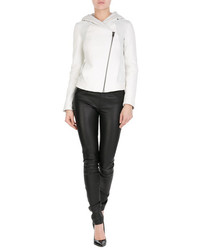 Helmut Lang Leather Biker Jacket With Jersey Panels And Hood
