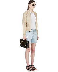 Mackage Beige Leather Skye Bomber Jacket