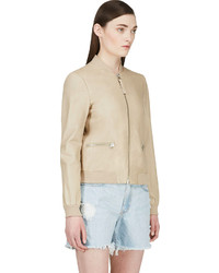 Mackage Beige Leather Skye Bomber Jacket