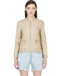 Mackage Beige Leather Skye Bomber Jacket