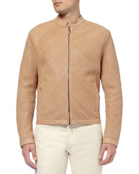 Etro Woven Leather Silk Lined Bomber Jacket