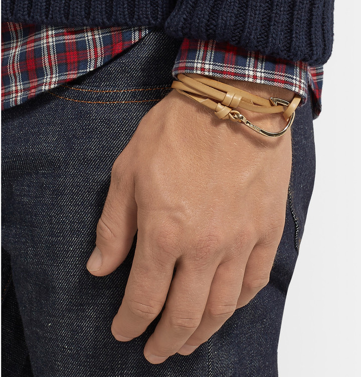 Miansai Leather And Gold Plated Hook Bracelet, $80