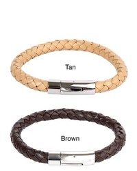 West Coast Jewelry Crucible Leather And Stainless Steel Braided Bracelet
