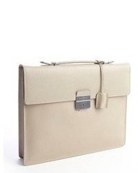 Salvatore Ferragamo Beige Textured Leather Top Handle Briefcase