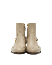 Gucci Beige Brogue Ankle Boots