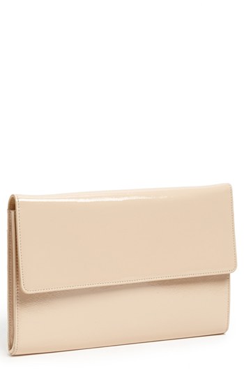 tan patent leather clutch