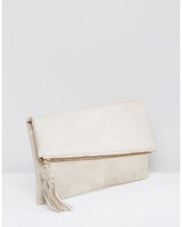 Asos Leather And Suede Slanted Foldover Clutch Bag