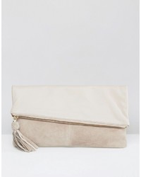 Asos Leather And Suede Slanted Foldover Clutch Bag