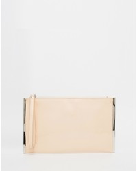 Faith Patent Nude Clutch Bag With Metal Bar Side Detail