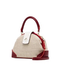 Manu Atelier Beige And Red Demi Linen And Leather Crossbody Bag